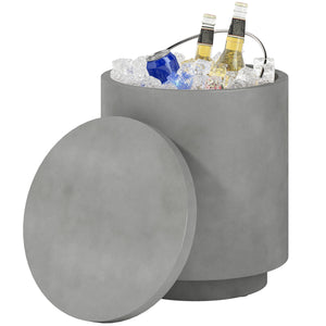 2.6 Gallon Concrete Outdoor Cooler Side Table with Storage, Light Gray