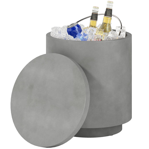 2.6 Gallon Concrete Outdoor Cooler Side Table with Storage, Light Gray