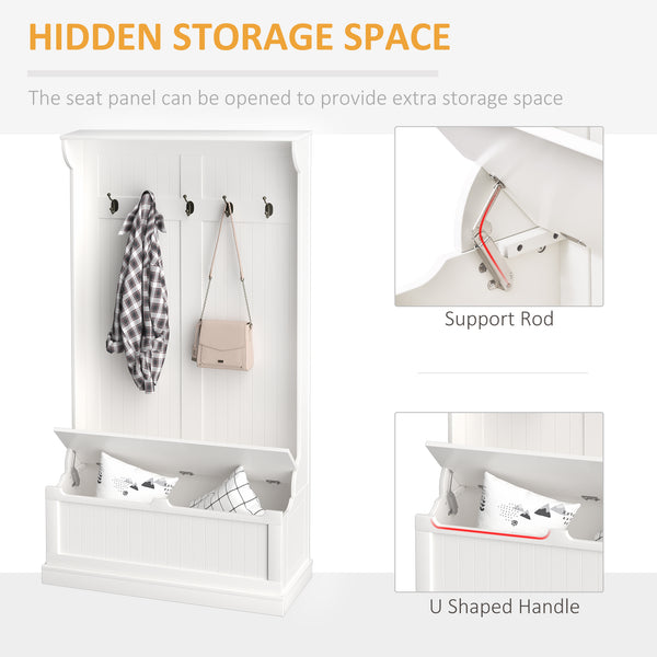 3-in-1 entryway coat rack with storage bench and 5 double hooks – Cream white