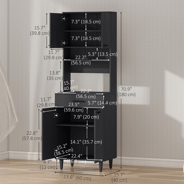 Kitchen buffet with microwave counter, black
