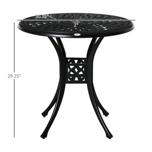 30-inch Round Patio Dining Table with Umbrella Hole Cast Aluminium Outdoor Bistro Table, Black