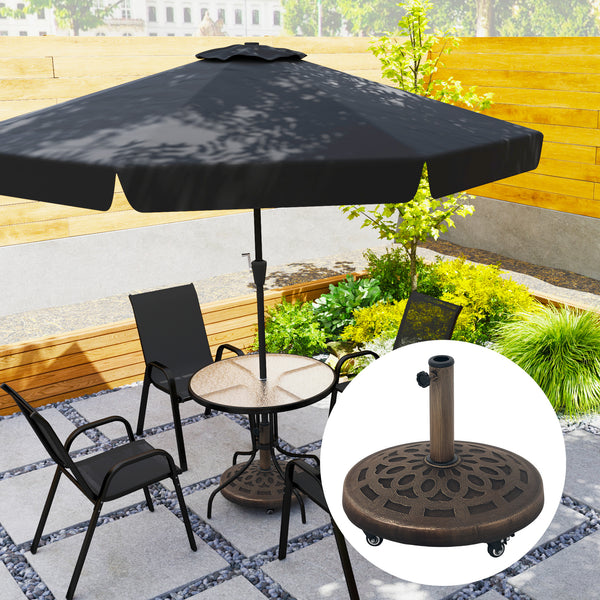 Round Parasol Base with 20kg Resin Casters, Heavy Duty for 3.3cm, 3.8cm and 4.8cm Poles, Bronze