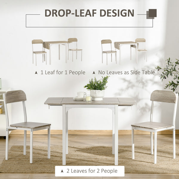 Drop-leaf kitchen table with 2 chairs for apartments and studios, natural color.