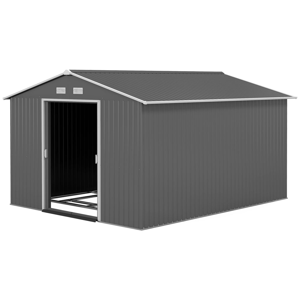 9' x 10.6' Garden Shed with Foundation Kit for Storage with Double Doors, Light Gray