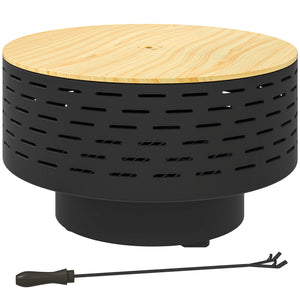 3-in-1 Fire Pit Φ23.8" x 15.4" Stainless Steel Outdoor Fire Bowl with Wood-Effect Fire Basket