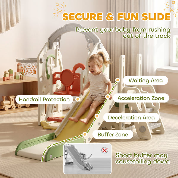 6-in-1 play set with slide and swing, ages 1 to 5