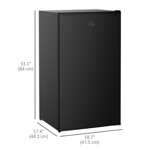 Compact refrigerator with freezer, adjustable shelf, mechanical thermostat and reversible door, black