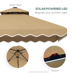 Square cantilever parasol with double roof and LED solar lighting