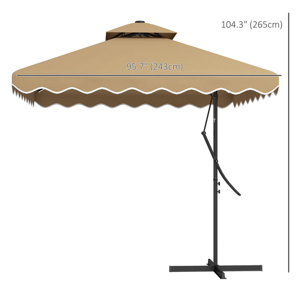 Square cantilever parasol with double roof and LED solar lighting