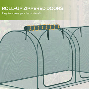 Protective plant cage with 3 zippered doors and 6 ground stakes