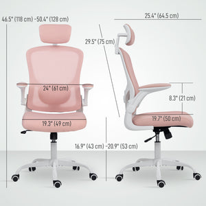 Ergonomic mesh office chair with headrest and lumbar support, pink