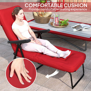 Folding lounge chair with cushion, adjustable backrest with footrest, burgundy 