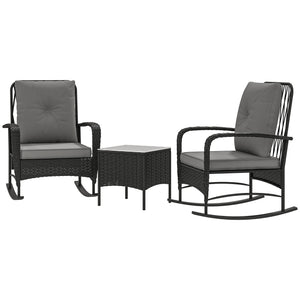 3-piece rattan bistro set with rocking chairs