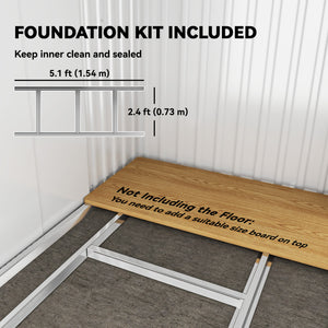 Galvanized metal garden shed with foundation kit, grey
