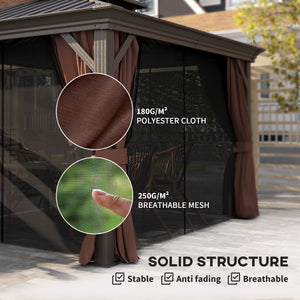 10' x 12' Hardtop Gazebo with Galvanized Canopy and Mesh Sidewalls for Lawn and Garden, Dark Brown 