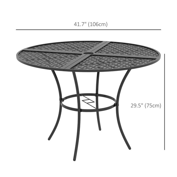 Round outdoor dining table with parasol hole