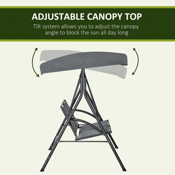 2-Seat Patio Swing Chair, Outdoor Porch Swing Glider w/ Tilting Canopy and Weather Resistant Steel Frame, Dark Grey