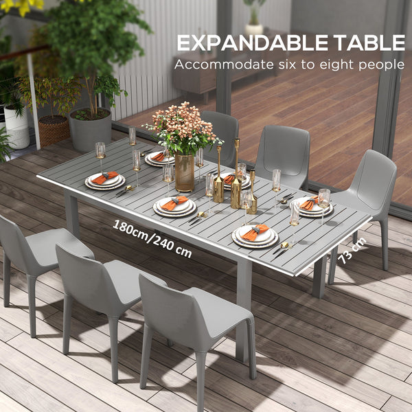 Extendable aluminum outdoor dining table for 6 to 8 people, anthracite gray