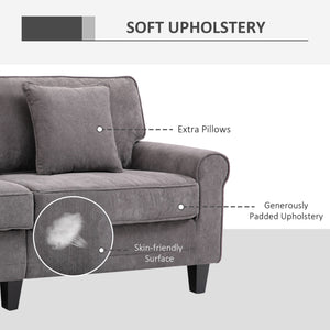 Modern 3-seater corduroy sofa with pine legs and rolled armrests, light grey