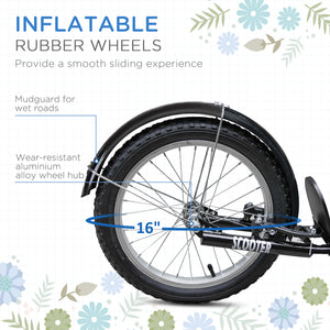 Scooter with adjustable handlebars, 2 brakes, cup holder basket, blue