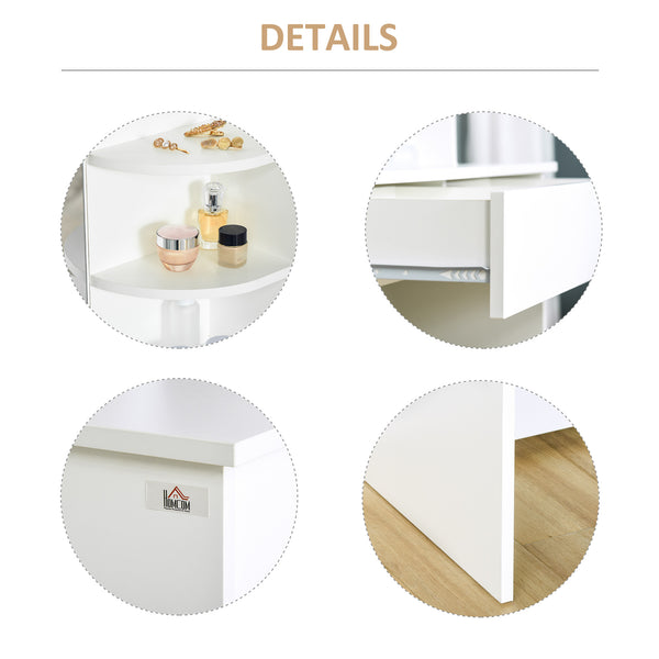 Dressing table with open shelves and drawer, white