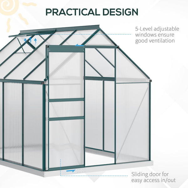 Polycarbonate greenhouse with adjustable ventilated roof and gutter