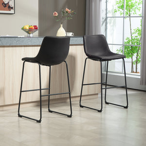 Set of 2 vintage PU leather bar stools, dark brown
