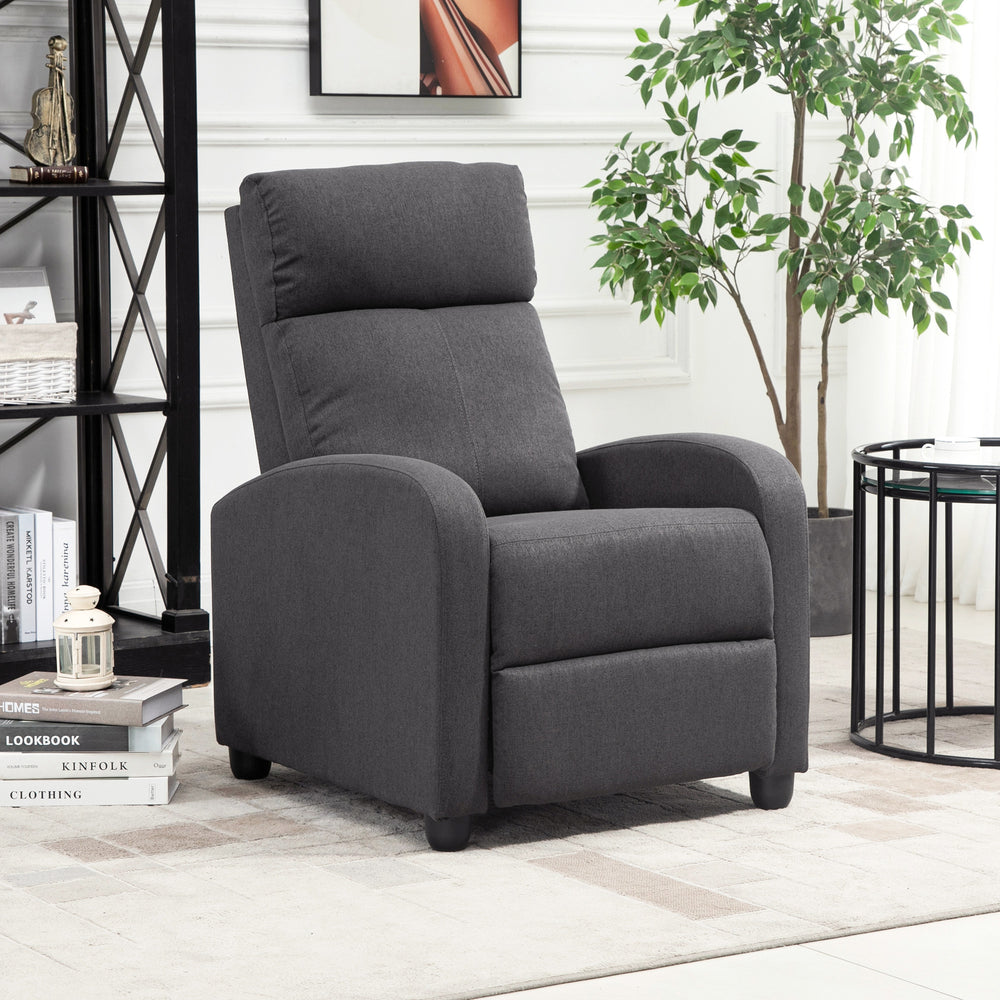 Manual recliner chair in breathable fabric with padded seat, dark gray