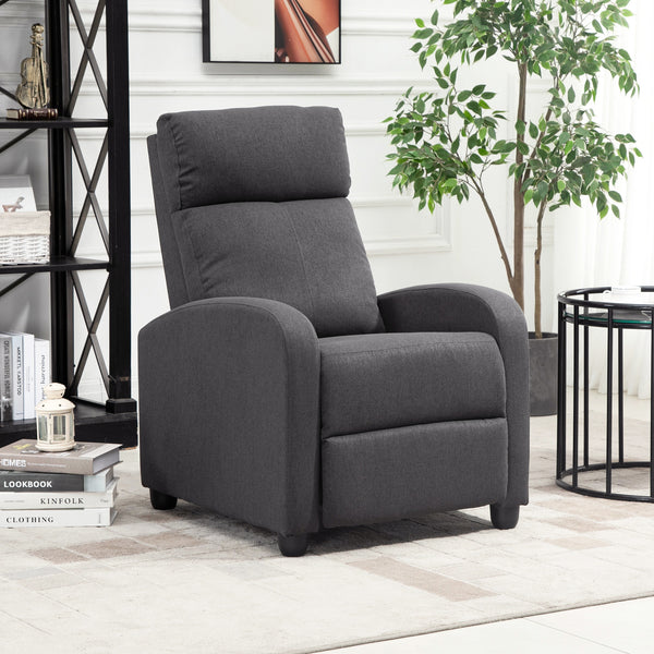 Manual recliner chair in breathable fabric with padded seat, dark gray