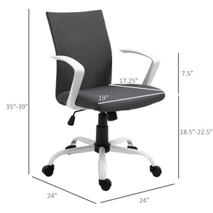 Linen office chair, mid-height backrest, tiltable and swivel, anthracite grey