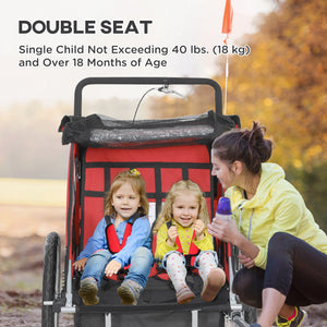 2-in-1 bicycle trailer with 5-point harness, red