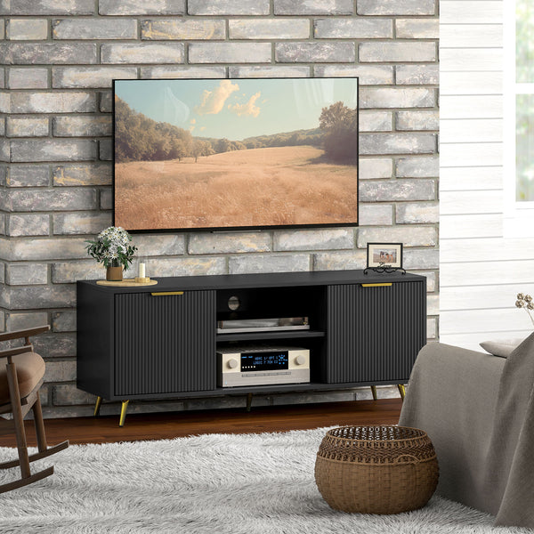 TV stand for TVs up to 55 inches, 2 open shelves and 2 cabinets, black