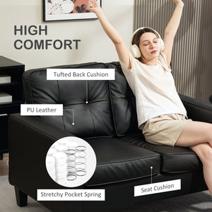 Double Upholstered Faux Leather Loveseat with Armrests, Black