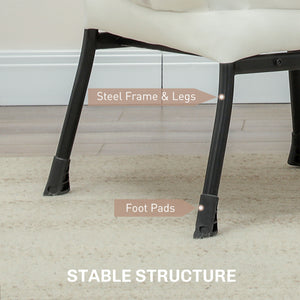 Accent chair with side pockets and solid steel legs, cream white