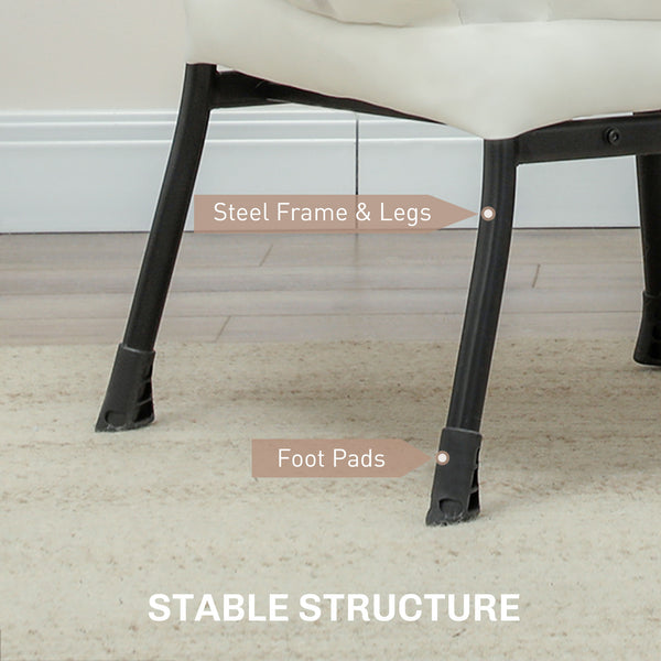 Accent chair with side pockets and solid steel legs, cream white