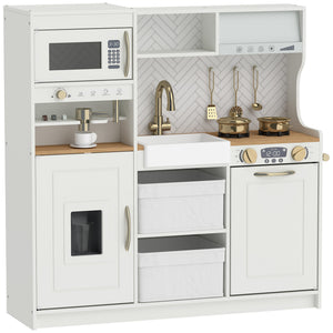 Children's play kitchen with coffee machine, ice dispenser and storage, white