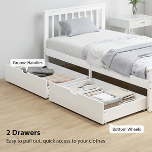 Pine Single Bed Frame with Storage and Drawers, White