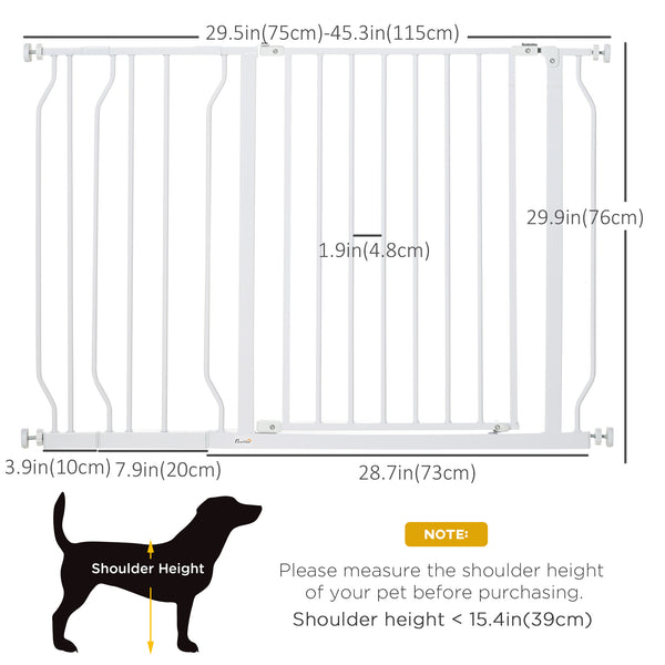 White pet gate with door and double locking system