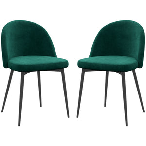 Set of 2 green velvet-upholstered, mid-back chairs