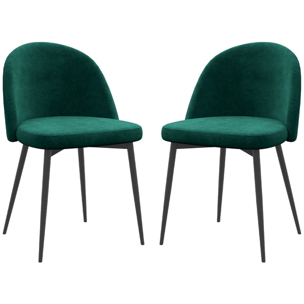 Set of 2 green velvet-upholstered, mid-back chairs