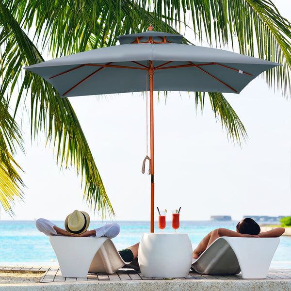 10x10 ft Garden Parasol, Square Wooden, with 2 Pulleys, Pagoda Style, Grey