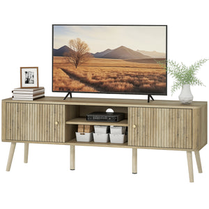 65-inch TV stand with adjustable shelves and pine, oak legs
