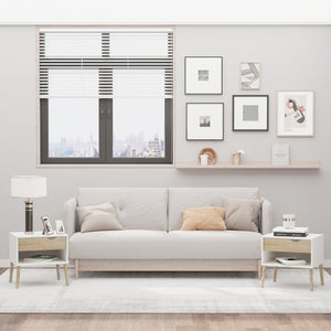 Set of 2 bedside tables with drawer and shelf, white