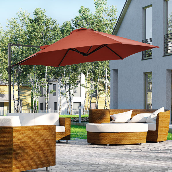 8.5ft Cantilever Patio Umbrella with 360° Rotation and Cross Base, Wine Red
