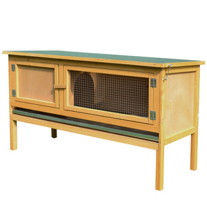 Wooden hutch with pull-out tray and opening roof