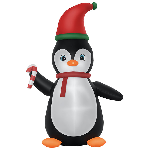 Inflatable penguin holding a 2.4 meter candy cane