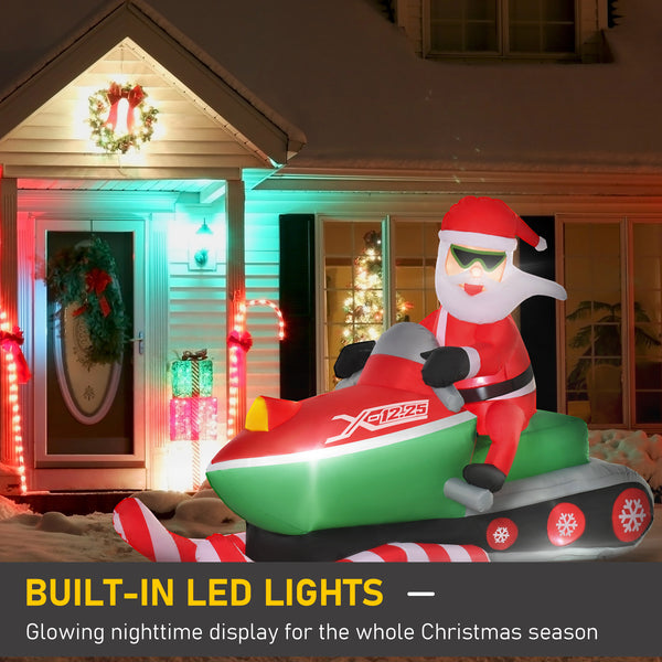 HOMCOM 1.6m Inflatable Santa Claus with LED Light-Up Snowmobile