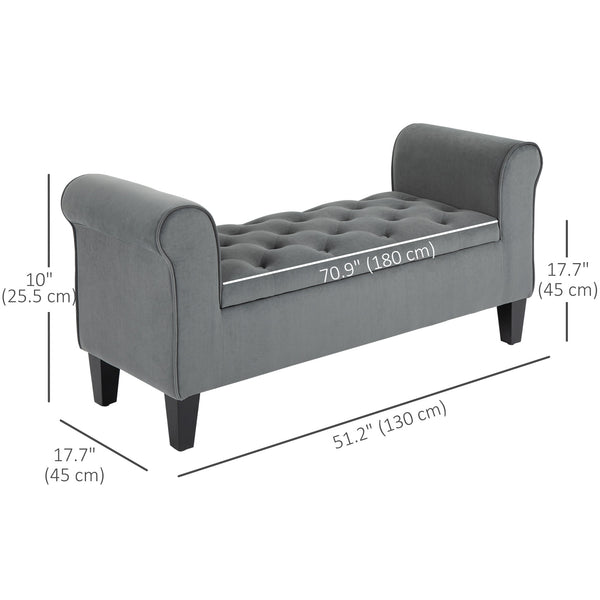 Button Tufted Storage Ottoman Bench, Gray