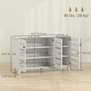 Shoe cabinet with 2 cupboards and adjustable shelves for 15 pairs, white