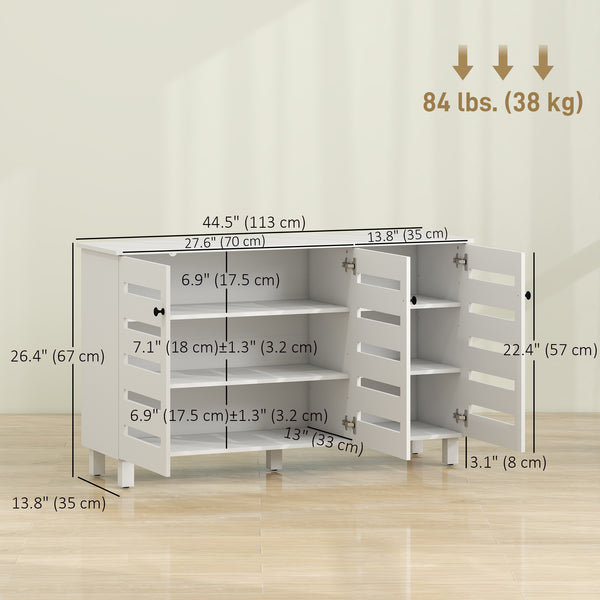 Shoe cabinet with 2 cupboards and adjustable shelves for 15 pairs, white